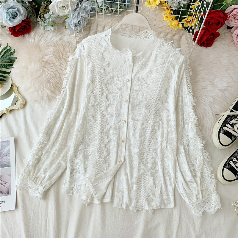 Cămașă casual de damă cu nasturi și dantelă în patru culori