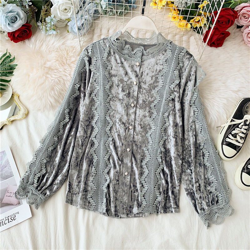 Cămașă casual de damă cu nasturi și dantelă în patru culori