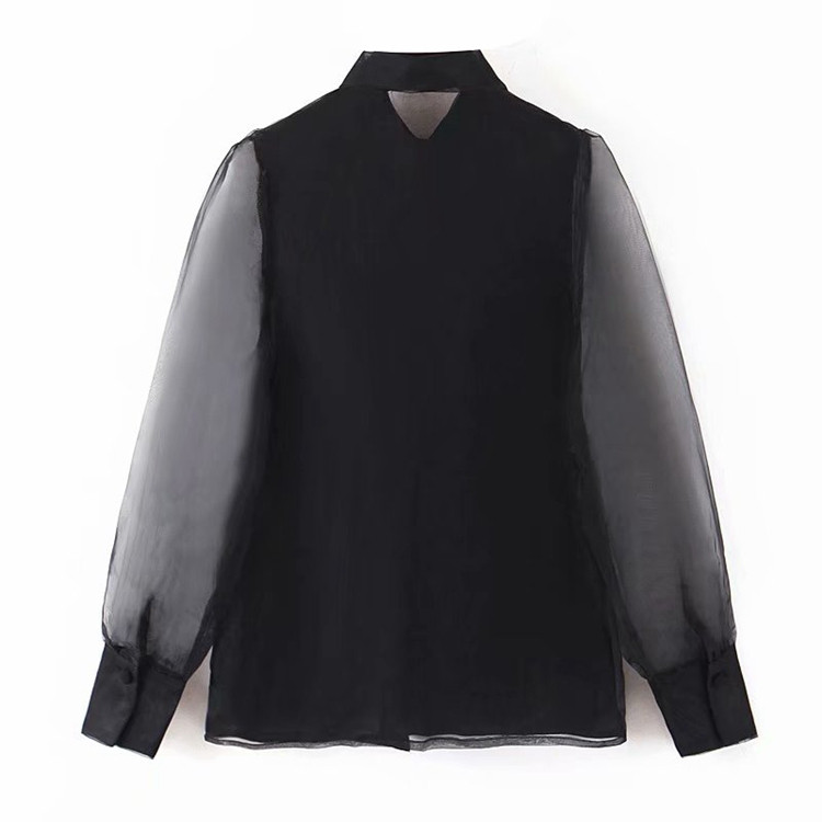 Cămașă de damă neagră cu mâneci lungi din tul