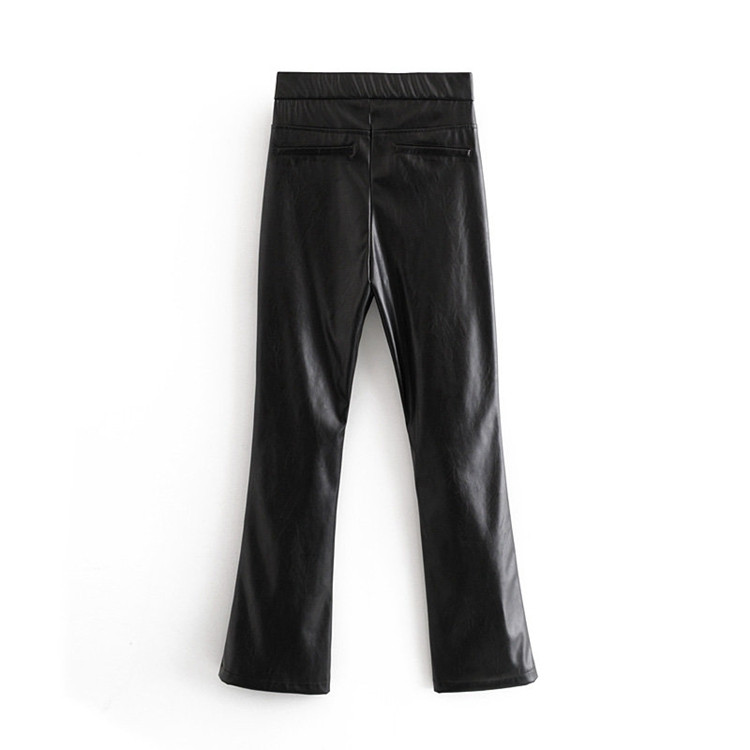 Pantaloni de dama cu lungimea de 7/8 din piele ecologica de culoare neagra