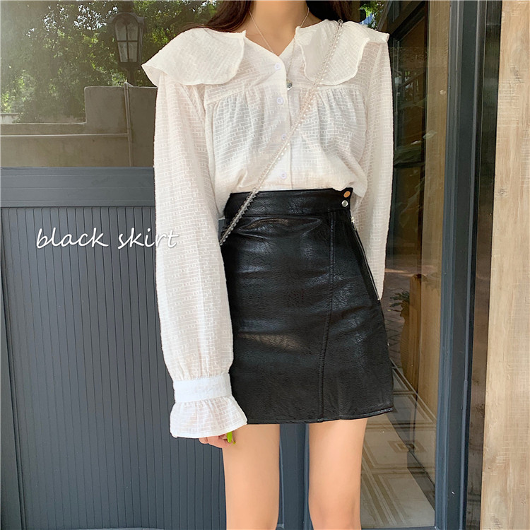 Fusta de dama moderna in doua culori din piele ecologica cu fermoar