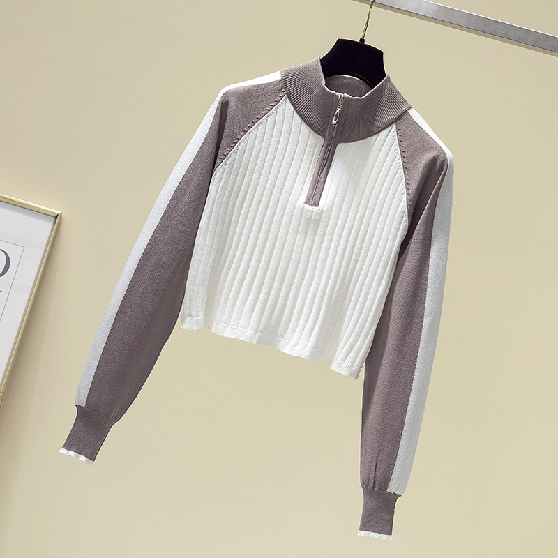 Lezser női rövid blúz, hosszú ujjal és cipzárral három színben