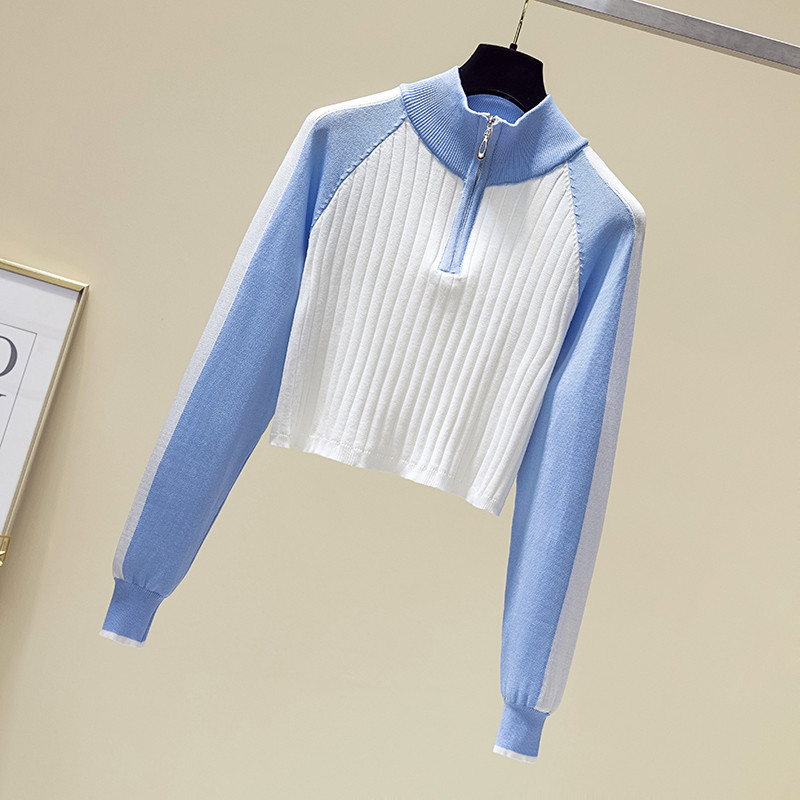 Lezser női rövid blúz, hosszú ujjal és cipzárral három színben