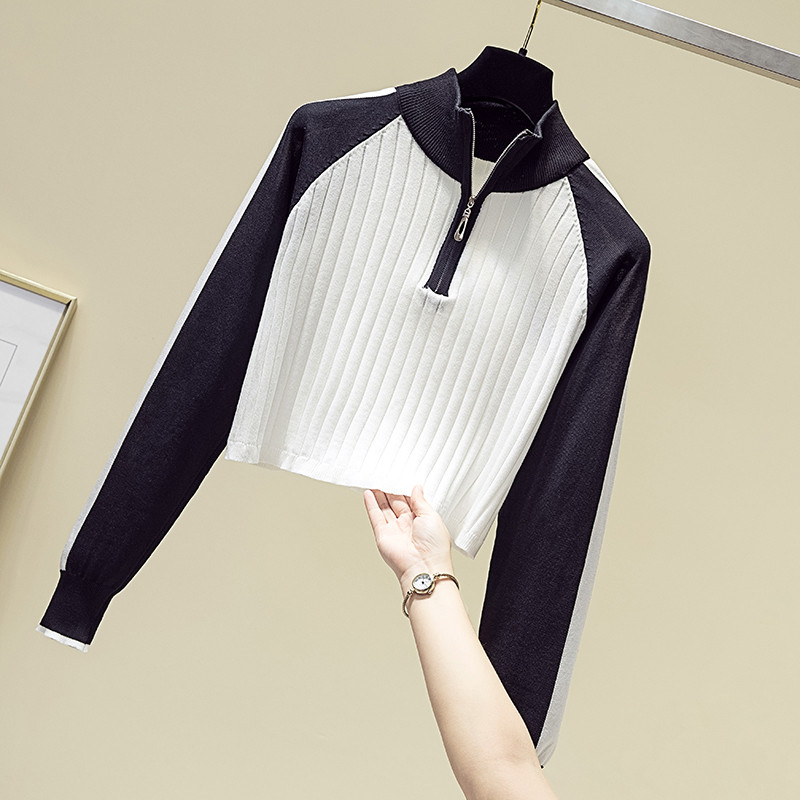 Lezser női rövid blúz, hosszú ujjal és cipzárral három színben