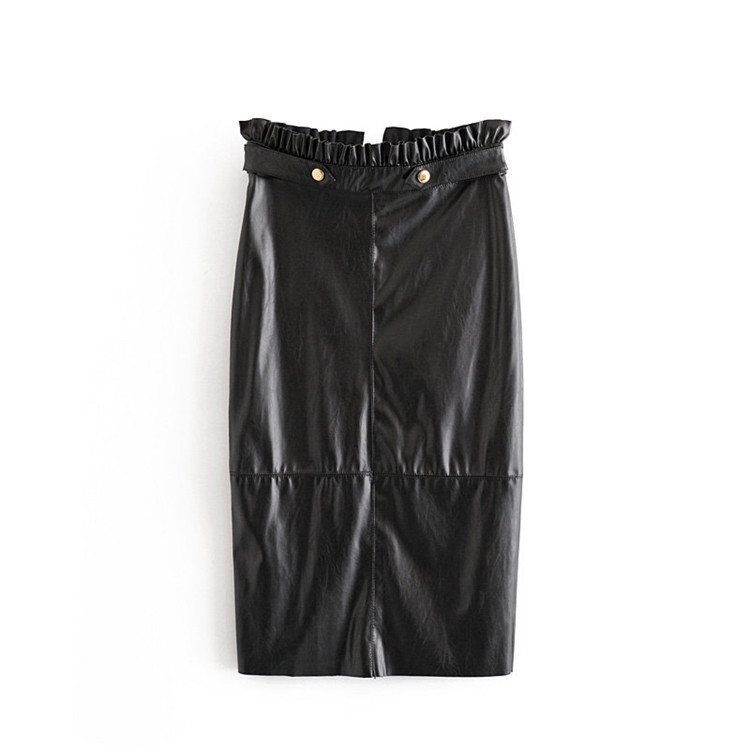 Fusta lunga din imitatie de piele de culoare neagra si talie elastica