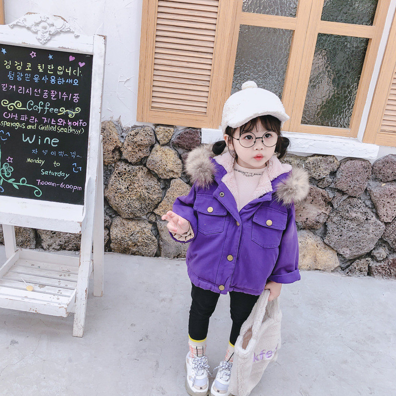 Νέο μοντέλο παιδκό μπουφάν για κορίτσια με κουκούλα και κουμπιά σε ροζ και μοβ χρώμα