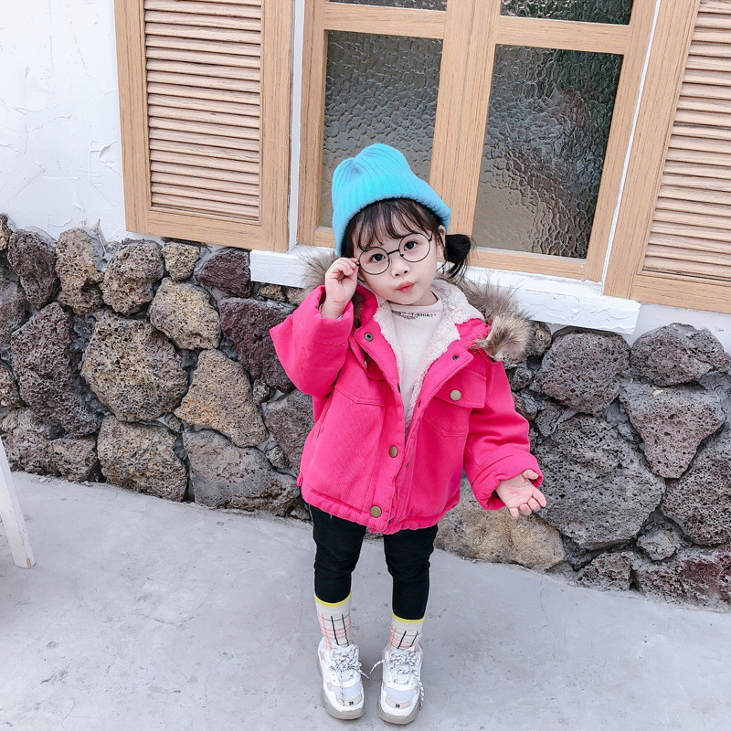 Νέο μοντέλο παιδκό μπουφάν για κορίτσια με κουκούλα και κουμπιά σε ροζ και μοβ χρώμα