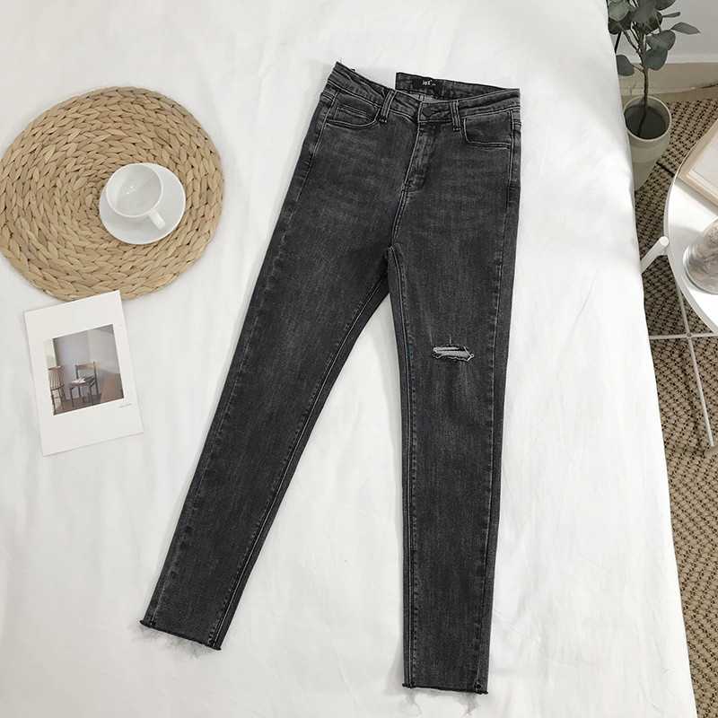 Blugi de dama moderni de culoare inchisa cu talie inalta