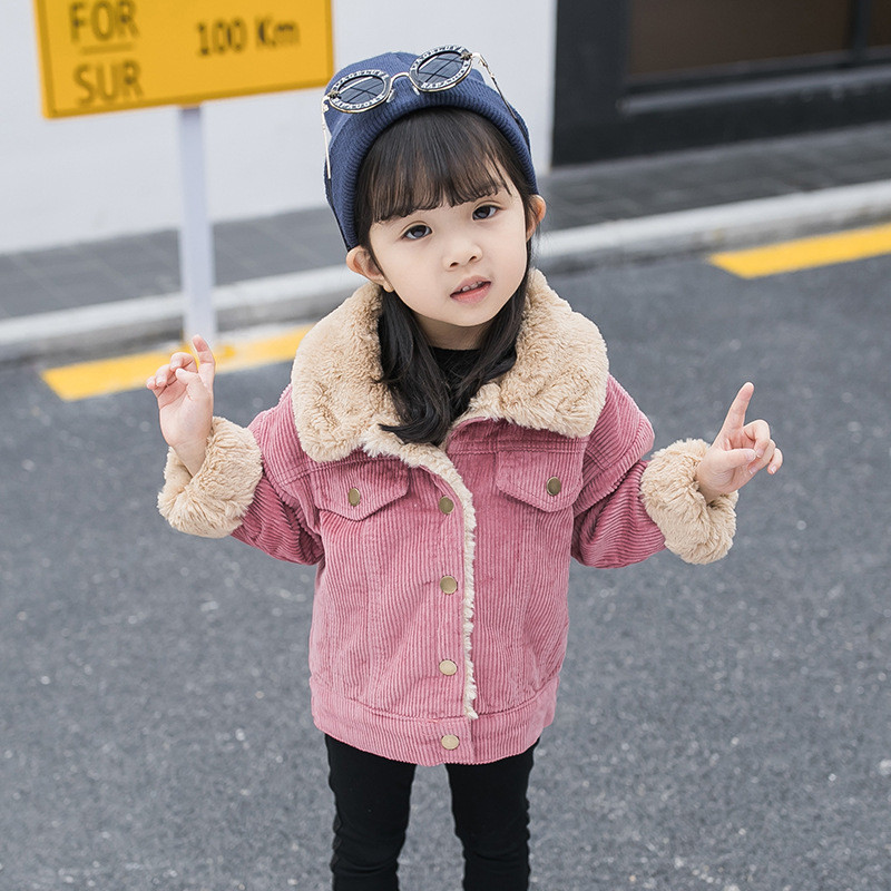 Geaca pentru copii model nou cu nasturi roz, galben si maro pentru fete si baieti