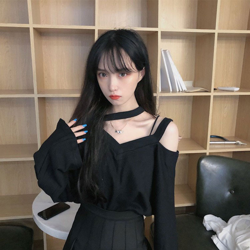 Fekete-fehér széles modell női blúz