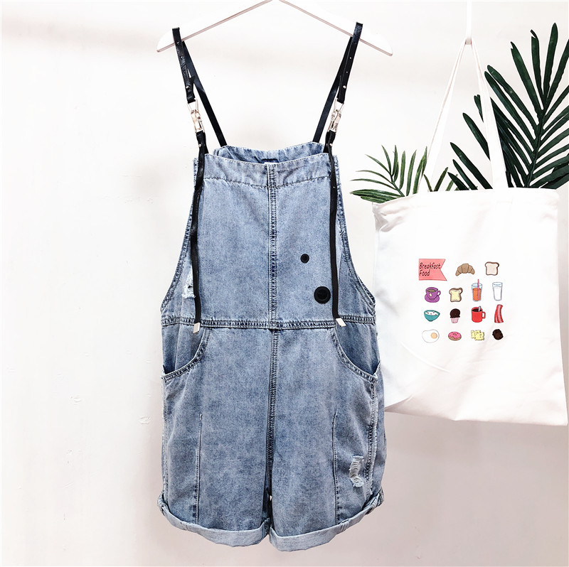 Női alkalmi farmer overall világos színű zsebekkel