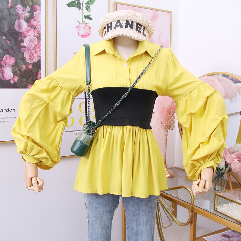 Modern női ing klasszikus gallérral, fehér, zöld és sárga színben