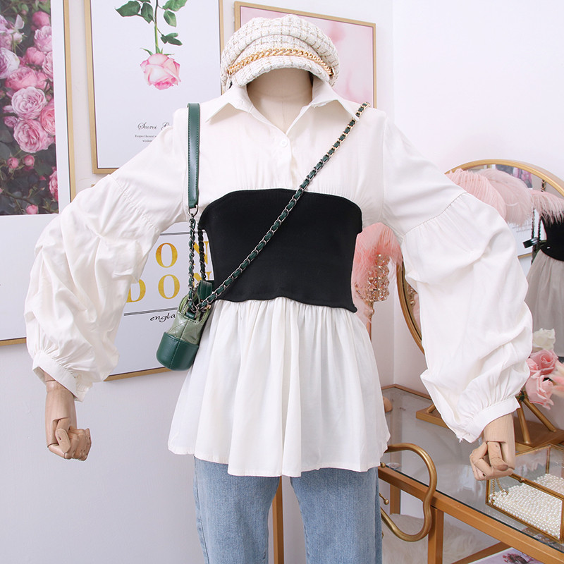 Modern női ing klasszikus gallérral, fehér, zöld és sárga színben