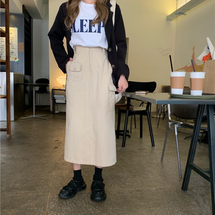 Fusta lunga casual de dama in doua culori cu buzunare