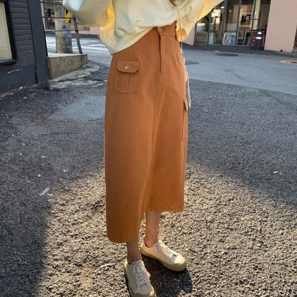 Fusta lunga casual de dama in doua culori cu buzunare