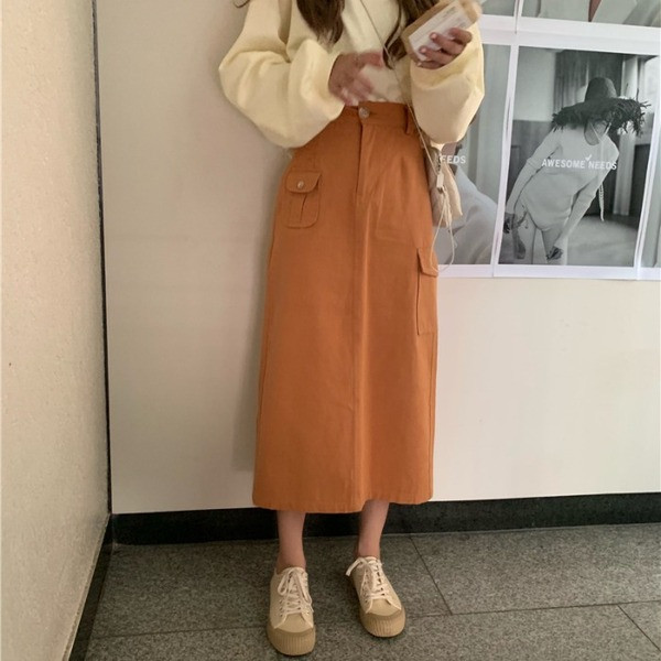 Fusta lunga casual de dama in doua culori cu buzunare