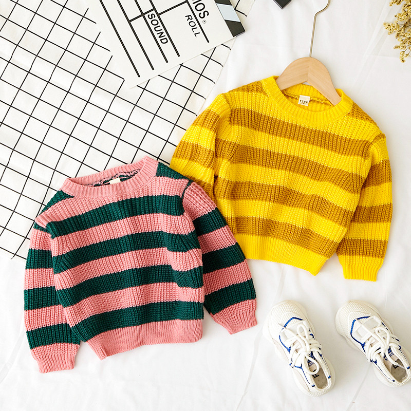 Детски раиран пуловер в два цвята за момчета и момичета 