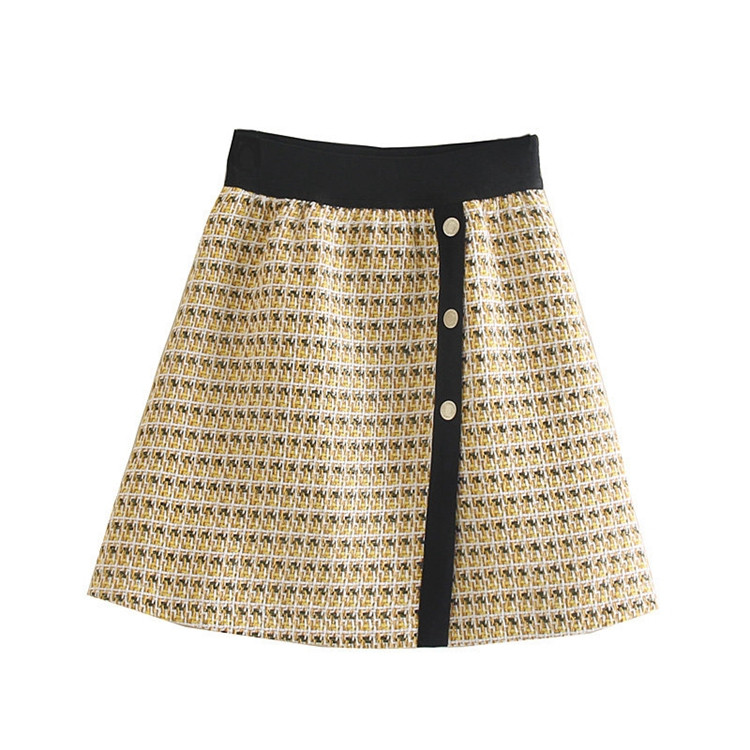 Rövid kockás szoknya elasztikus derékkal és gombokkal