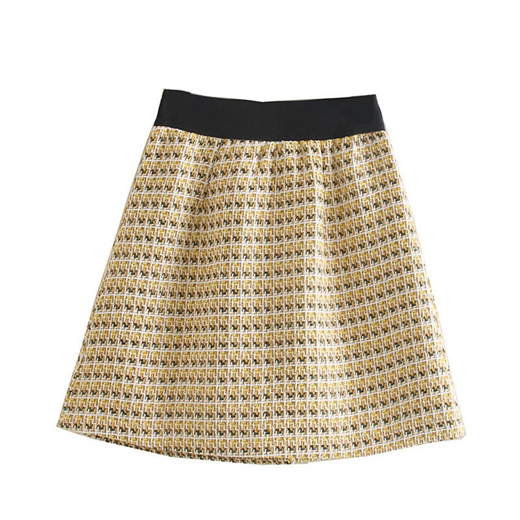 Rövid kockás szoknya elasztikus derékkal és gombokkal