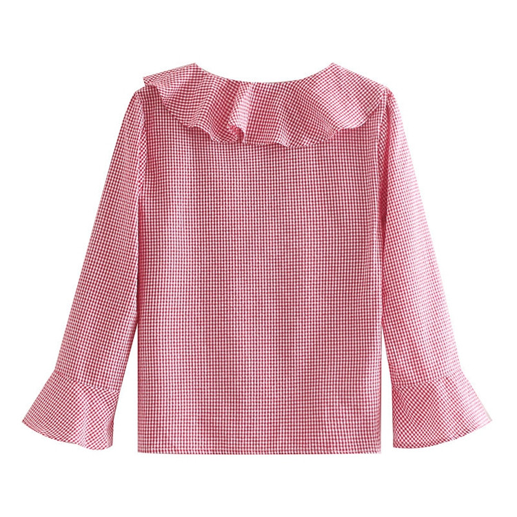 Kockás női ing gombokkal és 7/8-as ujjakkal