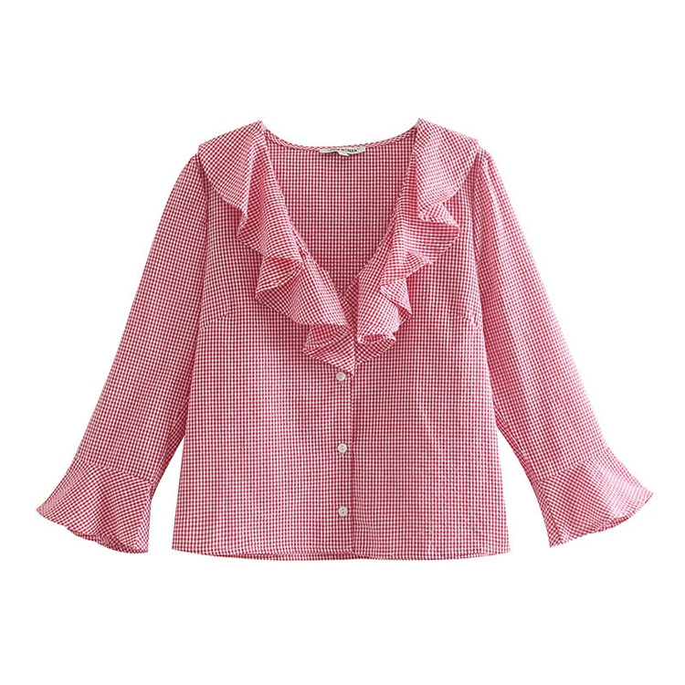 Kockás női ing gombokkal és 7/8-as ujjakkal