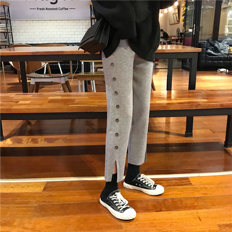 Pantaloni casual dama in doua culori cu nasturi