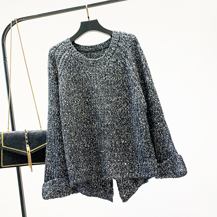 Pulover de dama model nou cu decolteu in O - model larg in negru si verde