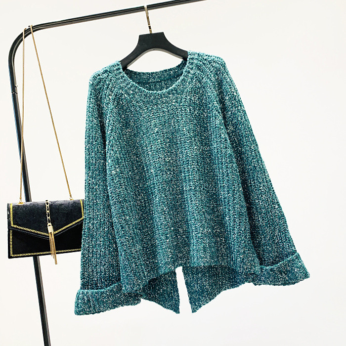 Pulover de dama model nou cu decolteu in O - model larg in negru si verde