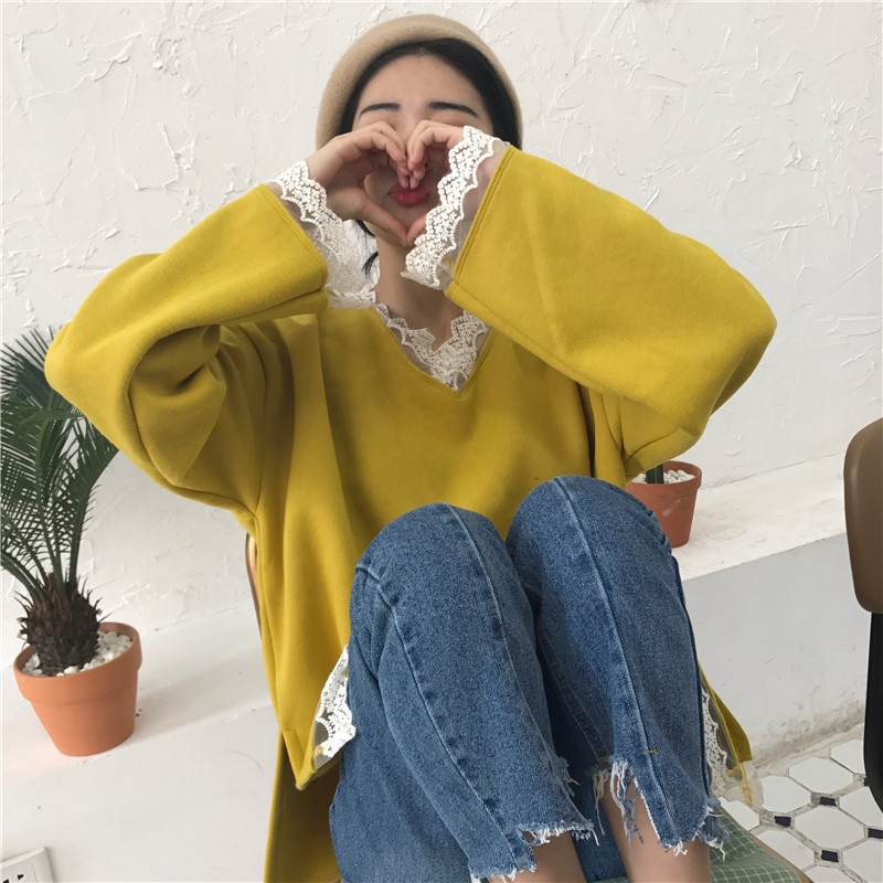 Bluza larga dama in doua culori cu dantela