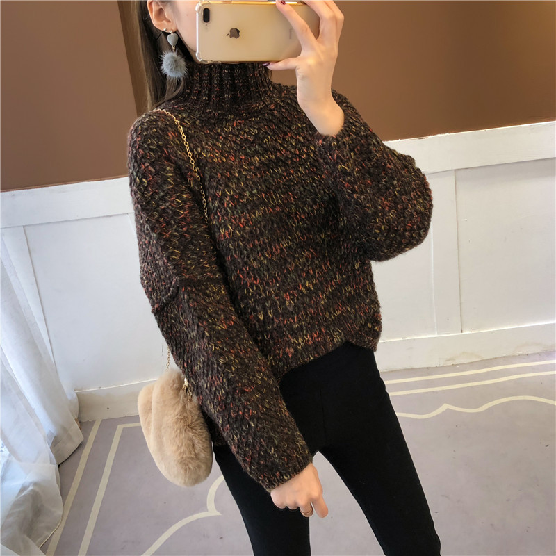 Pulover de dama modern cu guler inalt in diferite culori