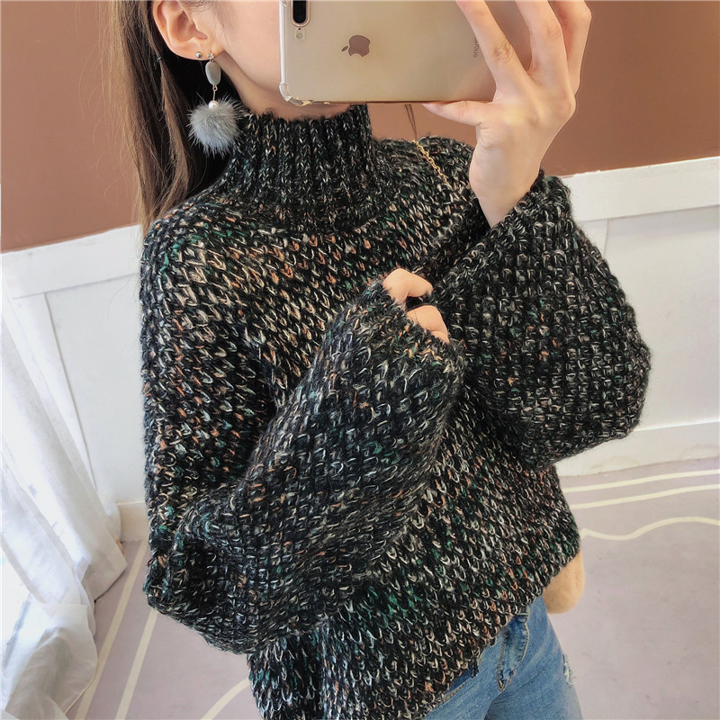 Pulover de dama modern cu guler inalt in diferite culori