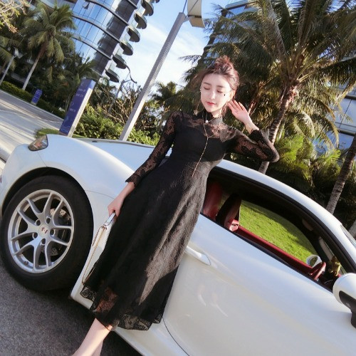 Elegáns hosszú csipkeruha három színben