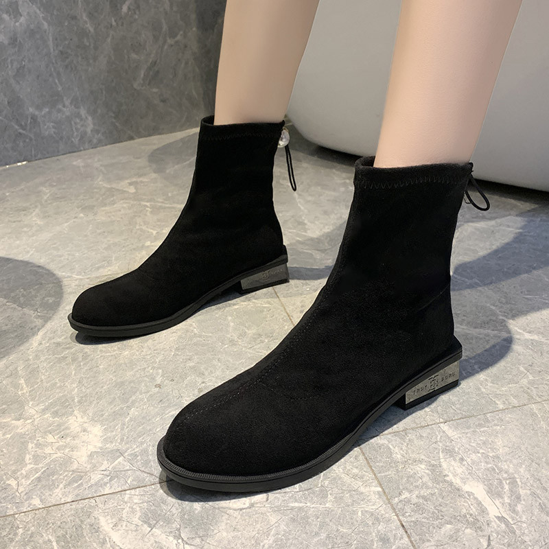 Γυναικείες casual eco suede μπότες με  δεσμούς σε μαύρο χρώμα