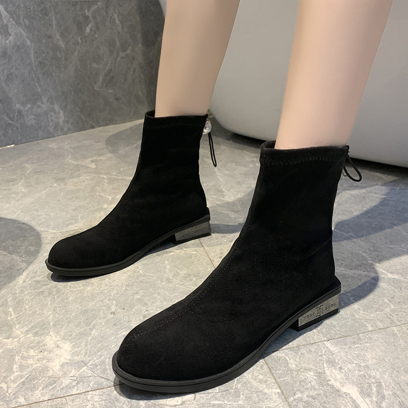 Γυναικείες casual eco suede μπότες με  δεσμούς σε μαύρο χρώμα