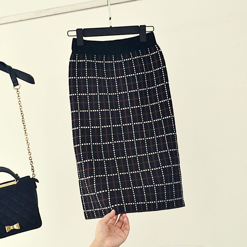 Modern női kötött szoknya magas derékkal, négy színben