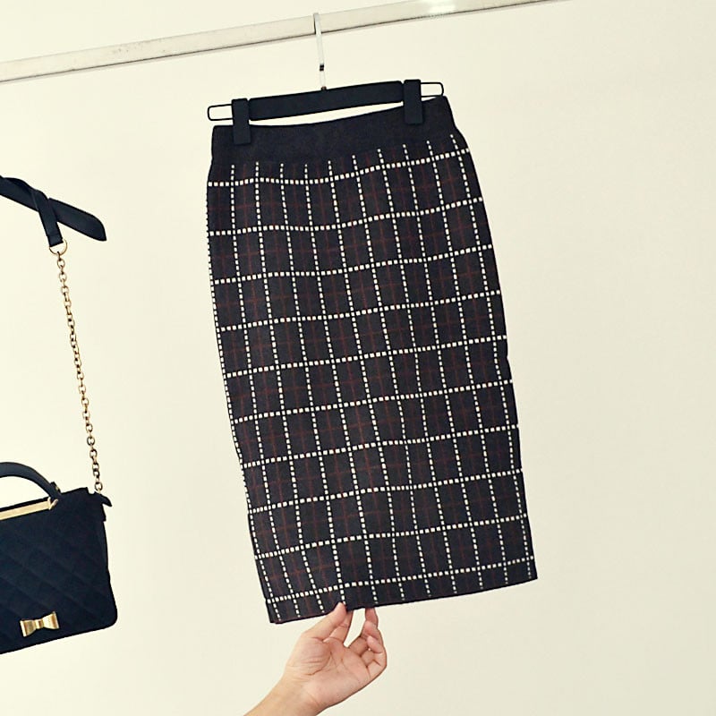 Modern női kötött szoknya magas derékkal, négy színben