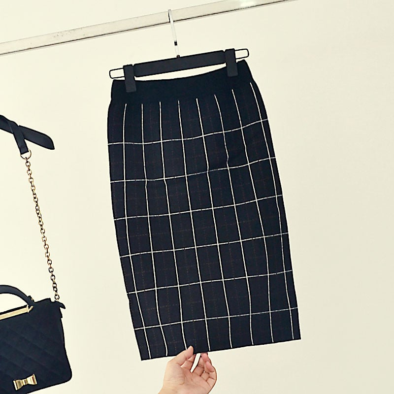 Modern női kötött szoknya magas derékkal, négy színben