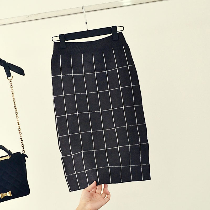 Modern női kötött szoknya magas derékkal, négy színben