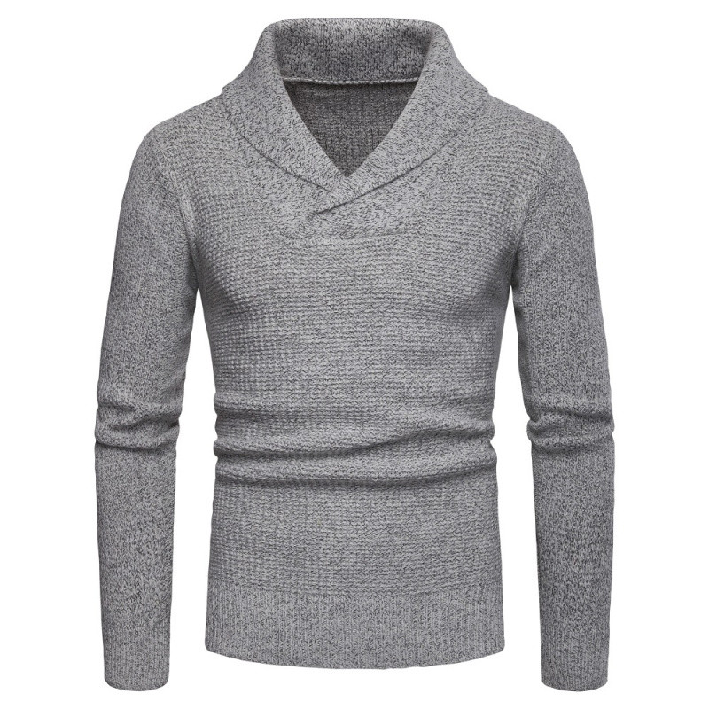 Модерен мъжки пуловер с V-образно деколте в сив цвят 