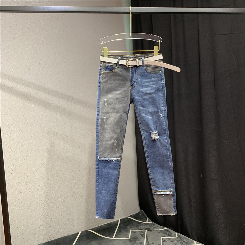 Női alkalmi farmernadrág szakadt motívummal, kék színben