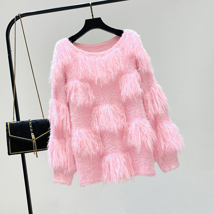 Нов модел дамски пуловер с О-образно деколте в бял,сив и розов цвят