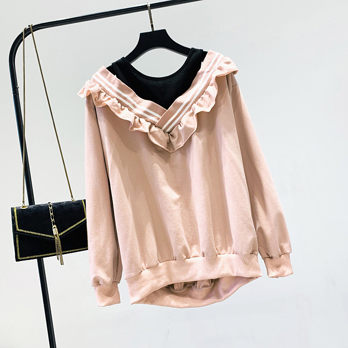 Modern női blúz spitz nyakkivágással, szürke, fekete és rózsaszín színben