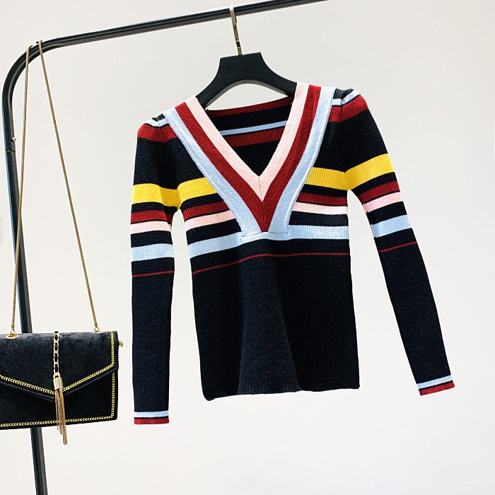 Model nou de pulover de damă de zi cu zi cu decolteu spitz - două culori