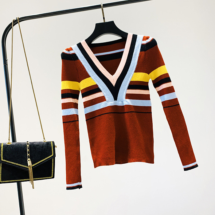 Model nou de pulover de damă de zi cu zi cu decolteu spitz - două culori