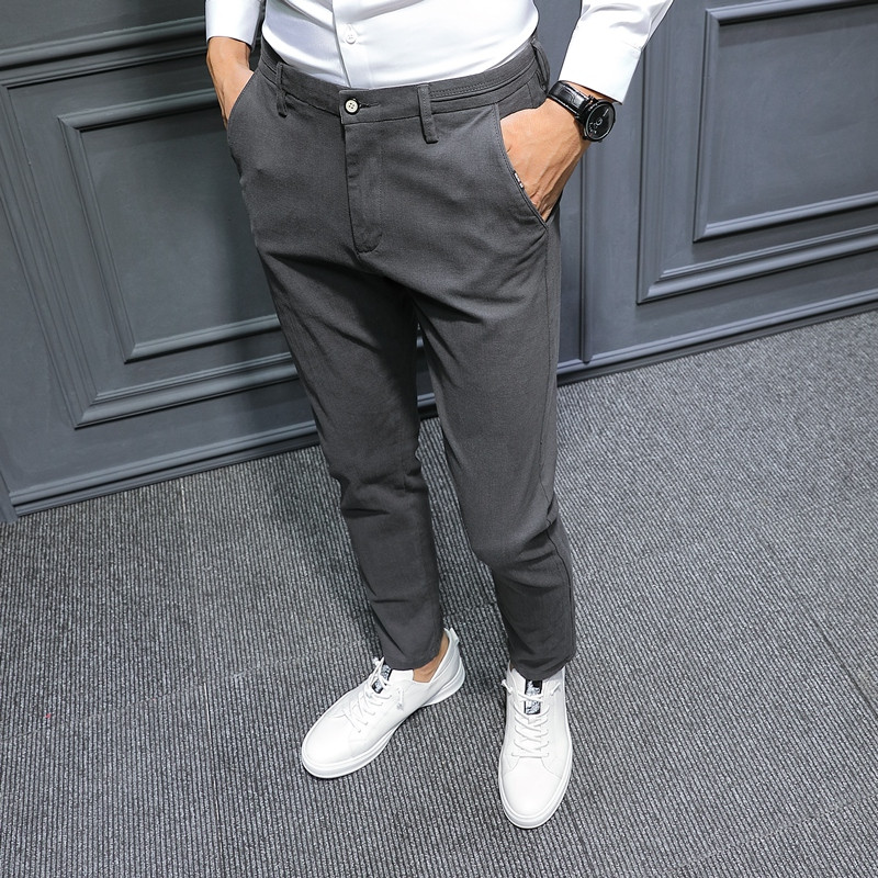 Модерен мъжки панталон в сив и черен цвят с джобове