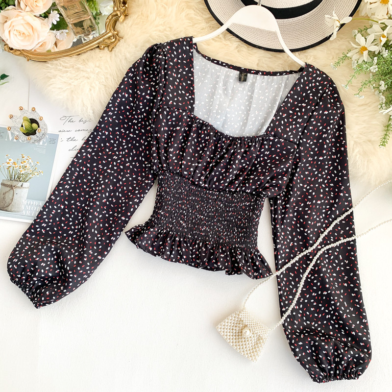 Bluză de damă modernă cu decolteu pătrat și mâneci lungi