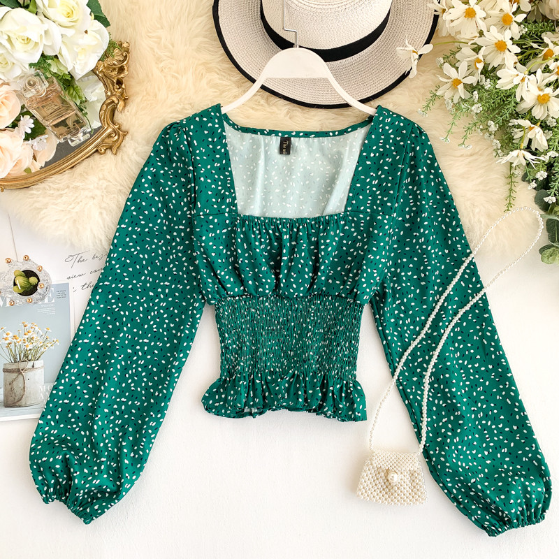 Bluză de damă modernă cu decolteu pătrat și mâneci lungi