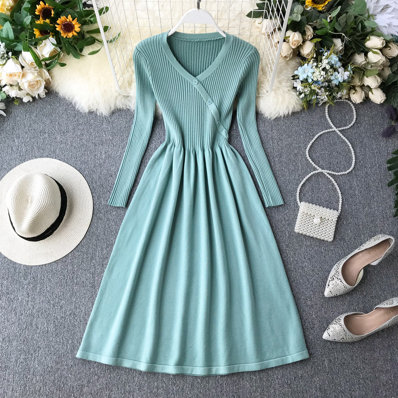 Női kötött alkalmi ruha, hosszú ujjal több színben