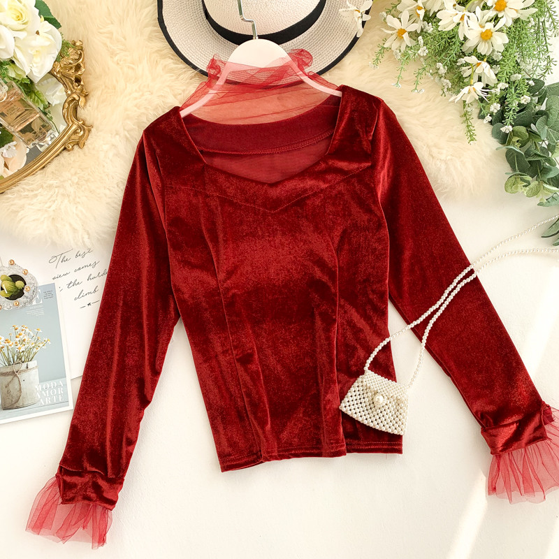 Bluza de dama moderna din catifea cu tul in mai multe culori