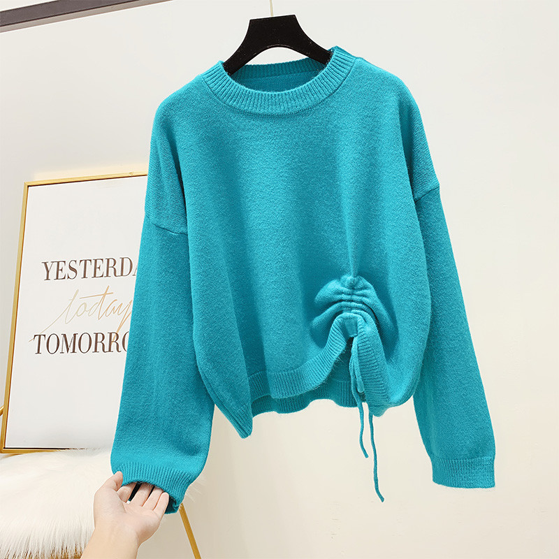 Γυναικείο πουλόβερ με στρόγγυλη λαιμόκοψη και κορδόνια σε τέσσερα χρώματα